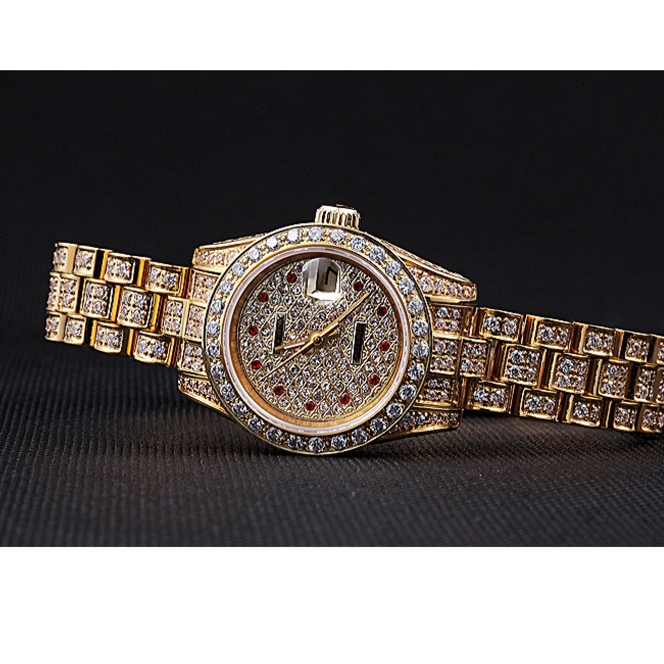 Aaa replica Rolex Swiss Gold Dial Diamond DateJust 622024 0804